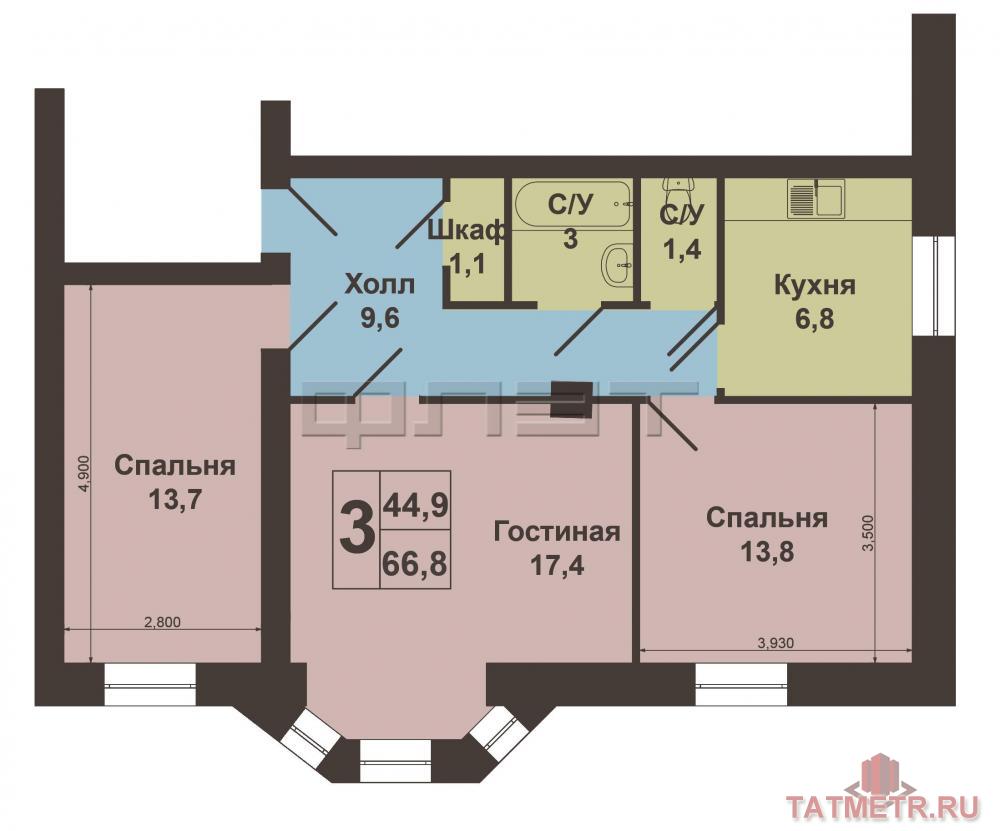 Продажа / Квартиры, Казань, Декабристов улица, 4 300 000 Московский район, ул. Декабристов, 162. Выставлена на продажу 3К квартира в кирпичном доме. СТАЛИНКА! Перекрытия... - 14