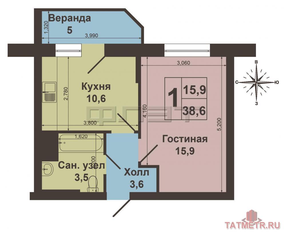 Продажа / Квартиры, Казань, Маршала Чуйкова улица, 3 800 000 В динамично развивающемся Ново-Савиновском районе, в ЖК Спутник по адресу Маршала Чуйкова 62 продается однокомнатная... - 15