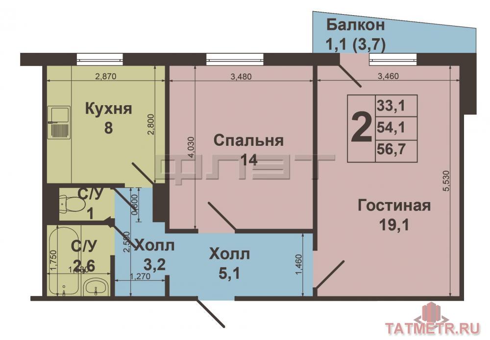 Продается 2-х комнатная квартира в Советском  районе Казань Советский район, ул. Академика Сахарова, д.29. На 7-м... - 5