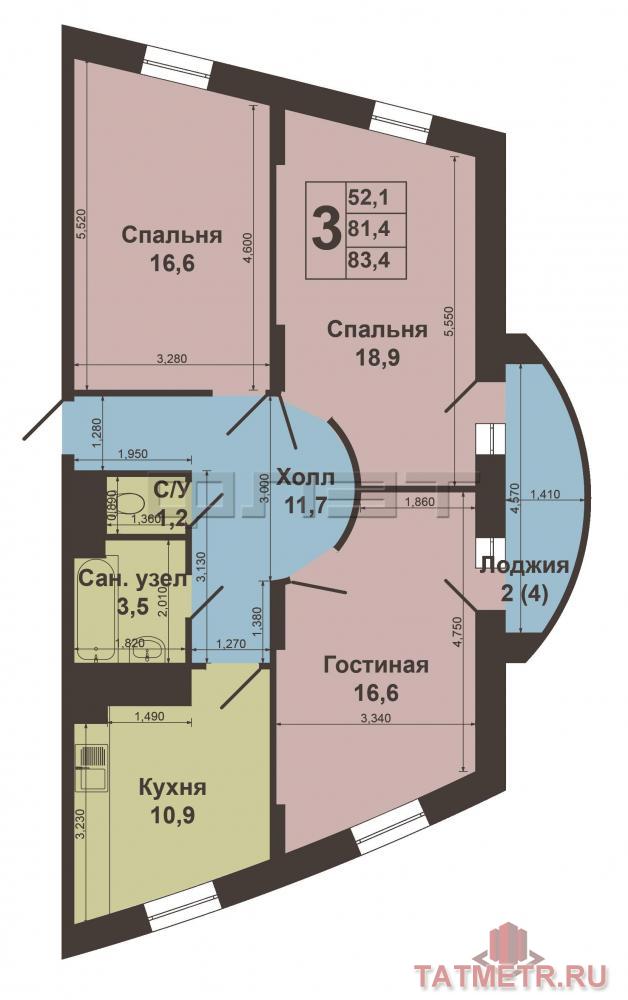 Продажа / Квартиры, Казань, Декабристов улица, 7 000 000 Продается шикарная трехкомнатная квартира на 5-м этаже 18-ти этажного кирпичного дома, расположенного в... - 9