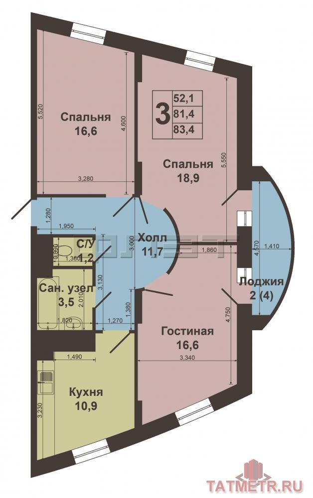 Продается шикарная трехкомнатная квартира на 5-м этаже 18-ти этажного кирпичного дома, расположенного в... - 9