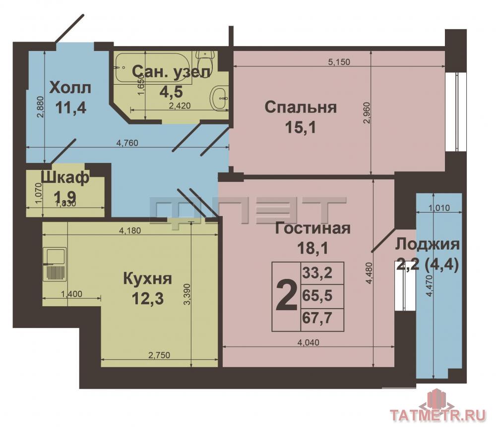 Продажа / Квартиры, Казань, тракт. Сибирский, 6 600 000 Советский район, ул. Сибирский тракт дом 23б. Представляем вашему вниманию двухкомнатную квартиру с дизайнерским... - 7