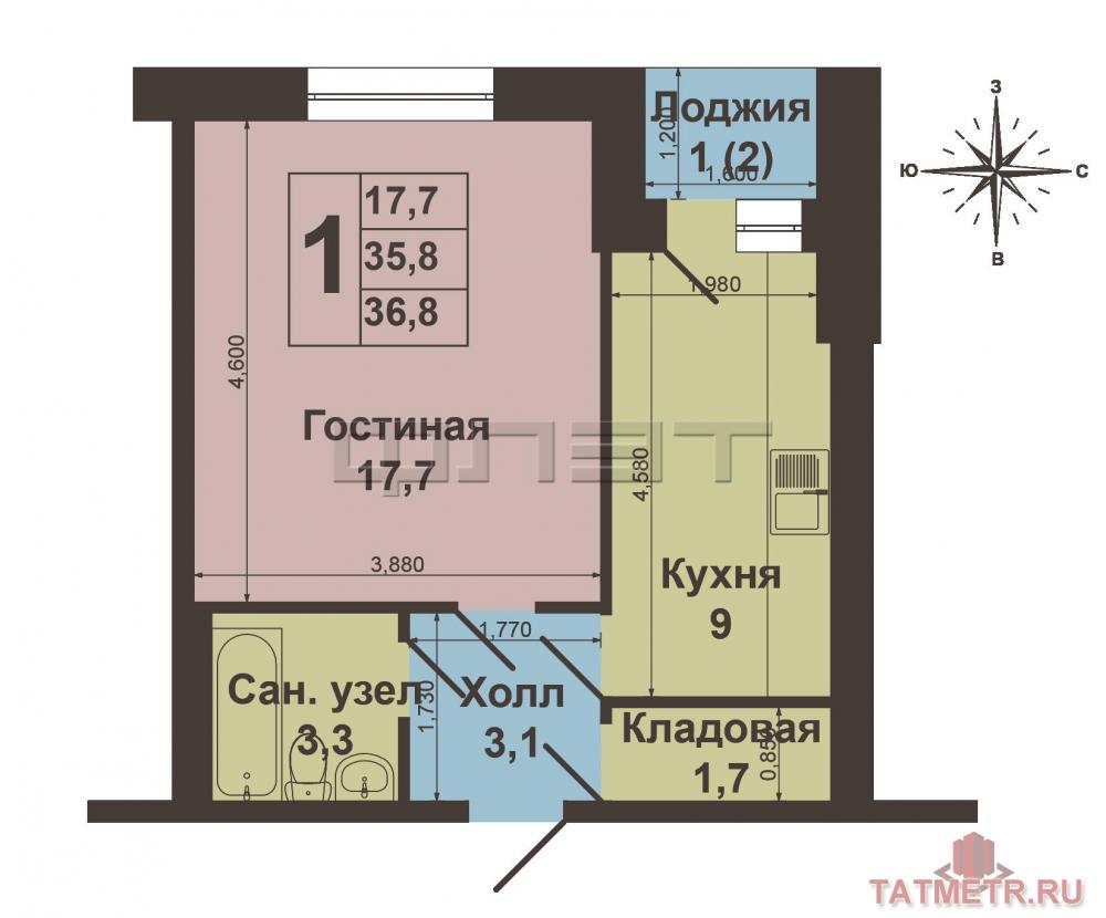 Продажа / Квартиры, Казань, Побежимова улица, 2 800 000 г.Казань, Авиастроительный район, ул. Побежимова, д.57. Продается отличная квартира с хорошим ремонтом в кирпичном... - 5