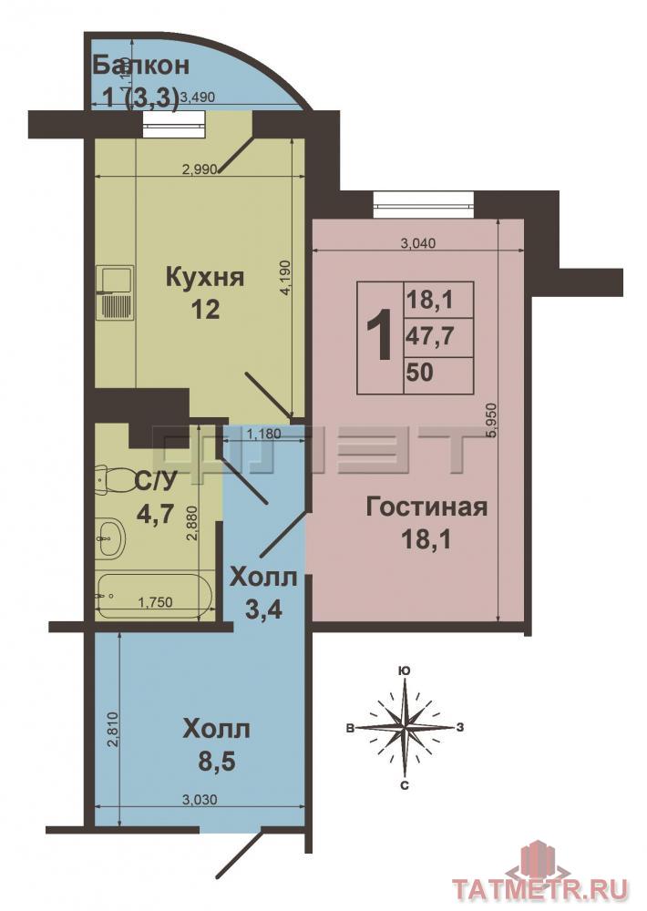Продажа / Квартиры, Казань, Сабан улица, 3 150 000 г.Казань, ул.Сабан, д.2а. Продается хорошая, просторная однокомнатная квартира площадью 48 кв.м., комната 18 кв.м.,... - 4