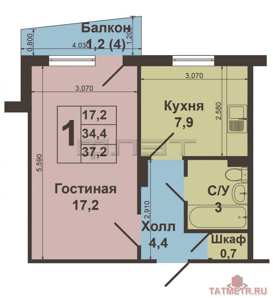 Продажа / Квартиры, Казань, Мусина улица, 3 050 000 Хотите жить в просторной квартире? Есть отличное предложение! Продается 1-комнатная квартира «ленинградка», на 8... - 7