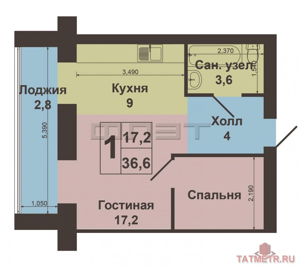 Продажа / Квартиры, Казань, Азата Аббасова улица, 3 300 000 Продаётся прекрасная однокомнатная квартира в ЖК 'Весна', общей площадью 36 кв.м. В квартире был сделан ремонт по... - 5