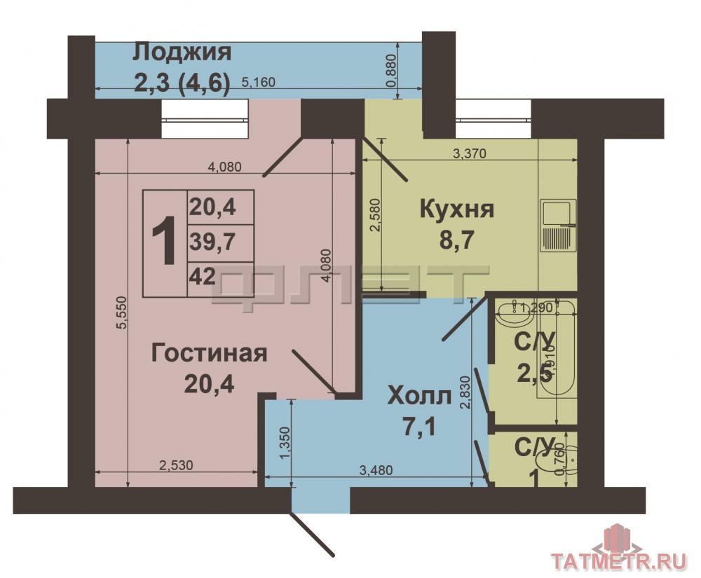 Продажа / Квартиры, Высокая Гора, Юбилейная улица, 1 770 000 Высокогорский район, ул.Юбилейная, д.17. Продается однокомнатная квартира площадью 40 кв.м. Большая светлая... - 9