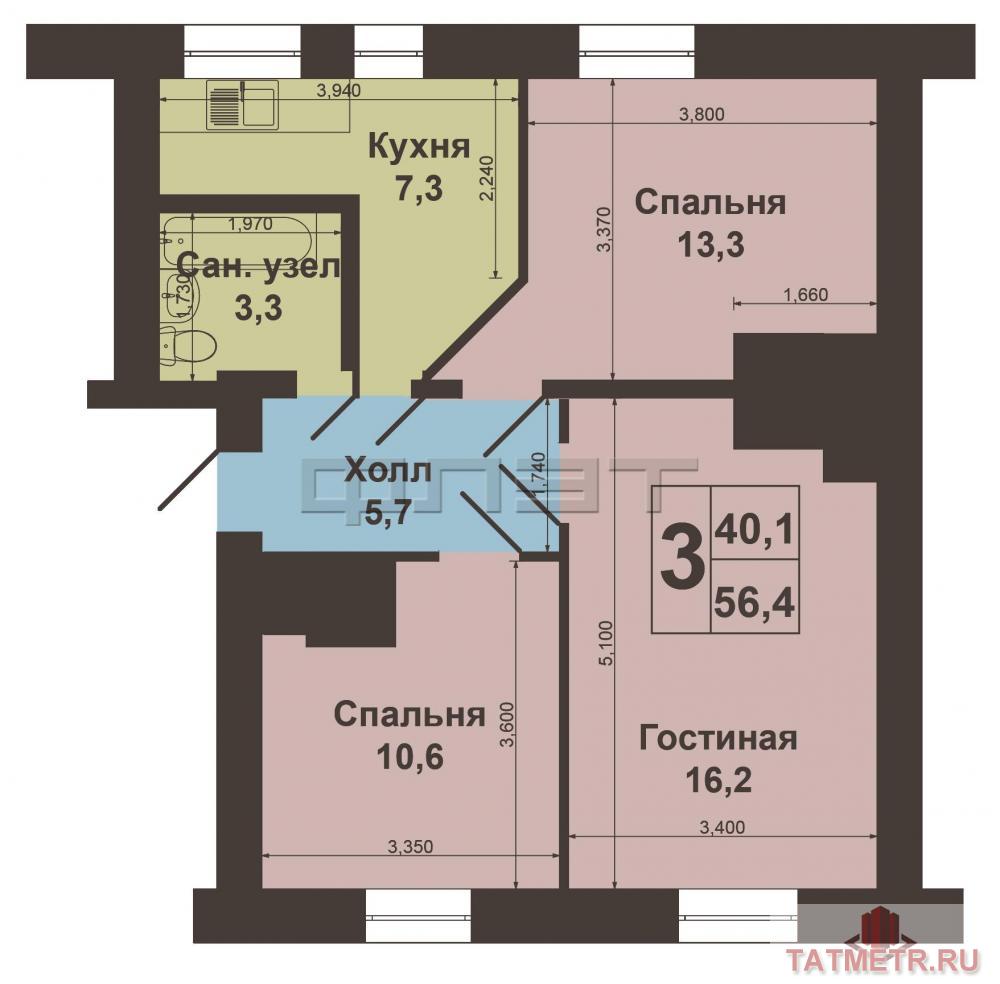 Продажа / Квартиры, Казань, Катановский переулок, 3 450 000 Вахитовской район, пер.Катановский, д.7. В тихом, уютном месте, в самом сердце Казани продается 3-х комнатная... - 10