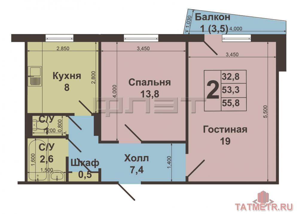 Продажа / Квартиры, Казань, Кул Гали улица, 3 270 000 Приволжский район, ул. Кул Гали, д.3. В экологически чистом районе г.Казани продается 2х комнатная квартира. Все окна... - 8