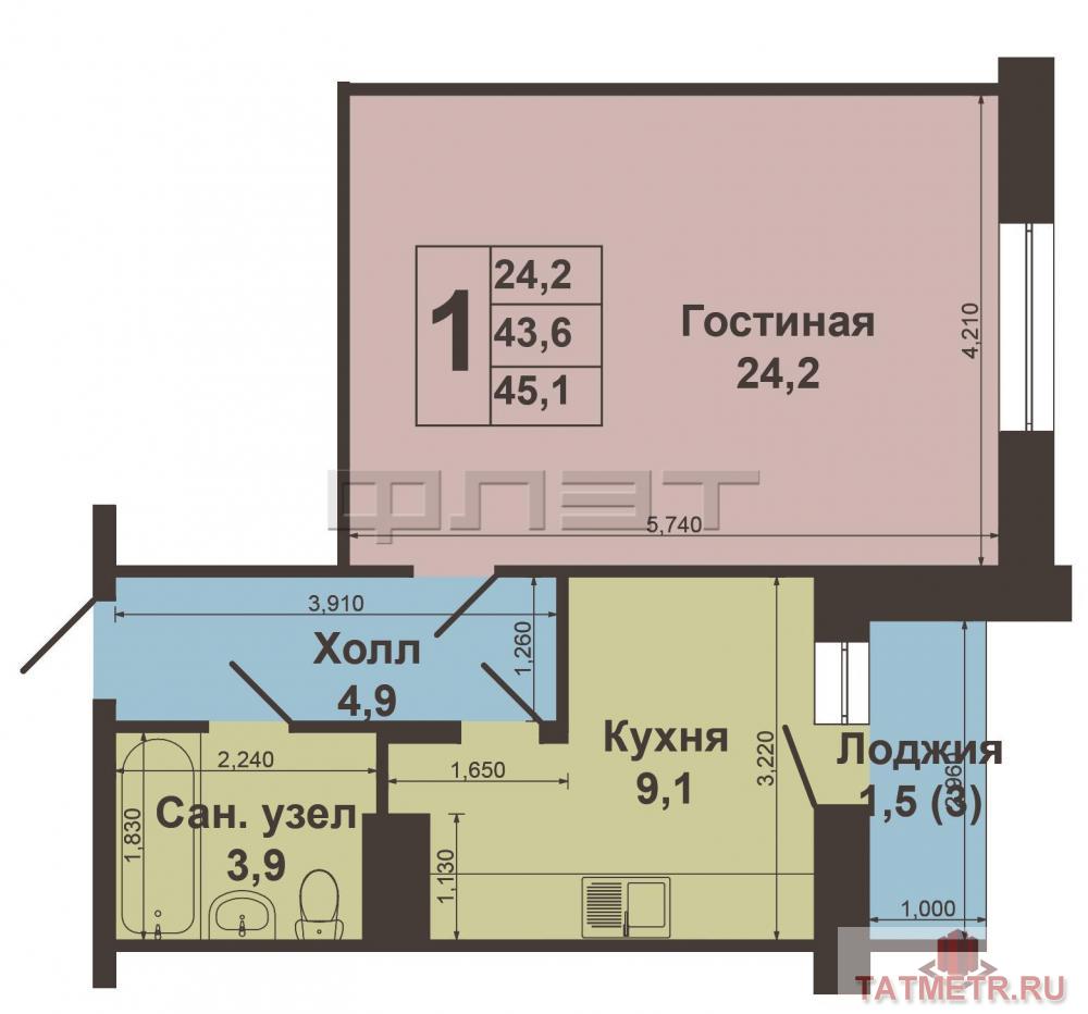 Продажа / Квартиры, Казань, Победы проспект, 3 300 000 Советский район, Пр-кт Победы, д.168. Продается 1 комнатная квартира с отличным ремонтом! Общая площадь 42 м2. Кухня... - 8
