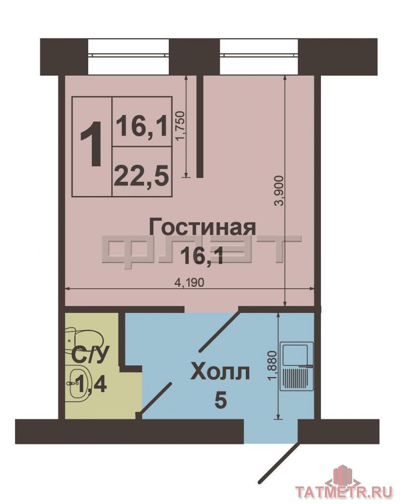 Продажа / Квартиры, Казань, Можайского улица, 1 370 000 В Кировском районе продается 1 комнатная квартира на 3-м этаже 5-ти этажного кирпичного дома, площадью 22.3 кв м.,... - 5