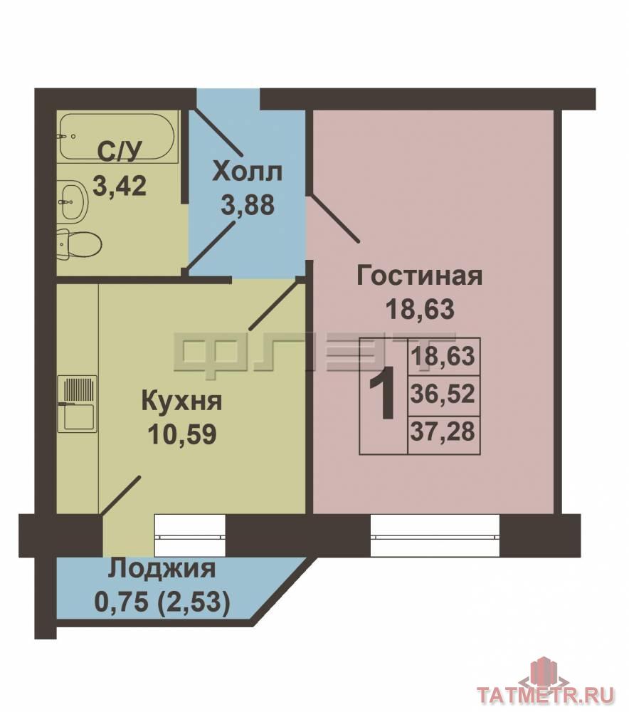 Продажа / Квартиры, Казань, Академика Губкина улица, 2 150 000 ПРОДАЕТСЯ: Однокомнатная квартира улучшенной планировки на 9 этаже 9-этажного кирпичного дома (10-й этаж... - 1