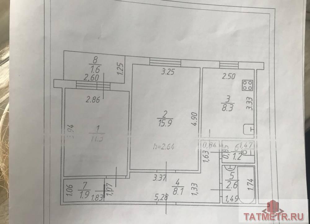 Казань г, Ново-Савиновский, улица Фатыха Амирхана 24, 2 комн., общ. пл. 49.3 кв.м., жил.пл. 27.2 кв.м., комнаты...