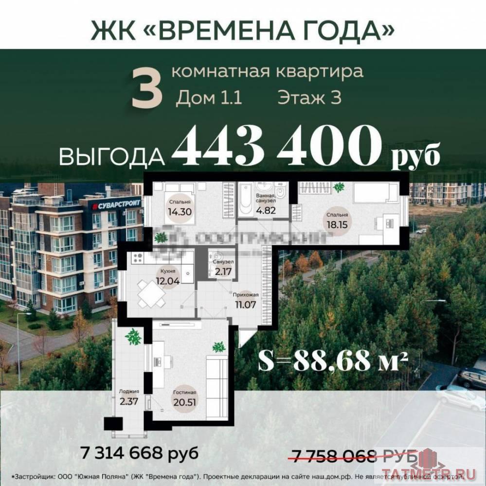 Продажа / Квартиры, Казань, 7 314 668 Замечательная трехкомнатная в новом доме бизнес класса. Дом Сдан! В экологически чистом районе, в живописном месте, в...
