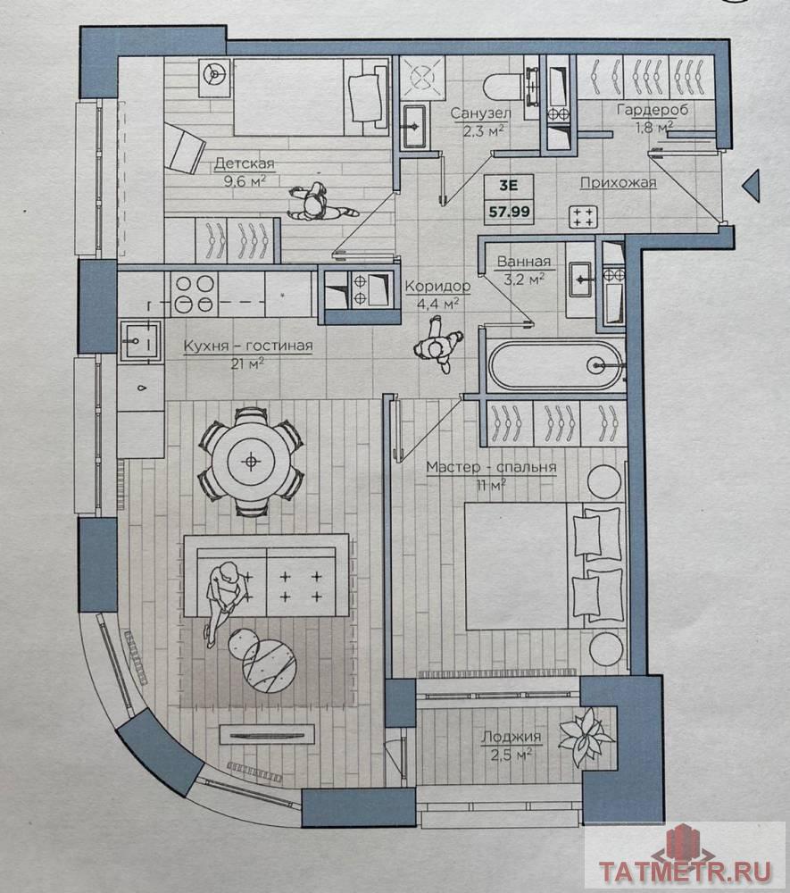 Продажа / Квартиры, Казань, Фатыха Амирхана, 10 500 000 Продается 2-комн. квартира, площадью 58 м2 в монолитно-кирпичной новостройке в 6 мин. транспортом от м.Козья слобода,... - 1