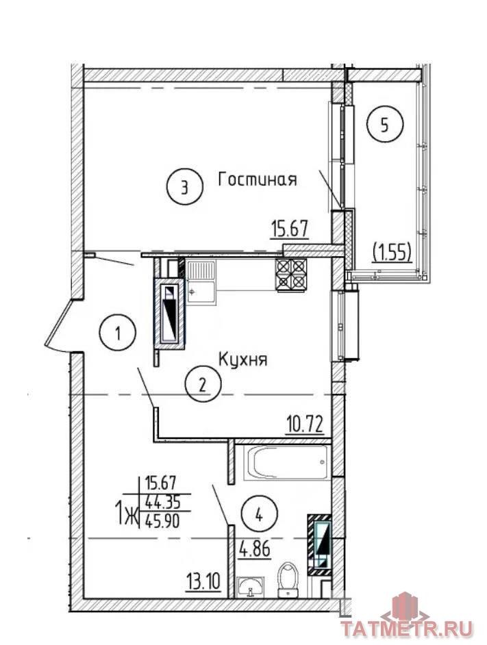 Продажа / Квартиры, Казань, Краснококшайская улица, 4 890 000 Продается 1-комнатная квартира в ЖК Евразия. Планировка просторная правильной формы, качественная черновая отделка,... - 2