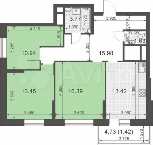 Продажа / Квартиры, Казань, улица Академика Завойского, 8 180 000 Казань г, Советский, улица Академика Завойского 21Бк1, 3 комн., общ. пл. 77 кв.м., жил.пл. 40.8 кв.м., комнаты... - 1