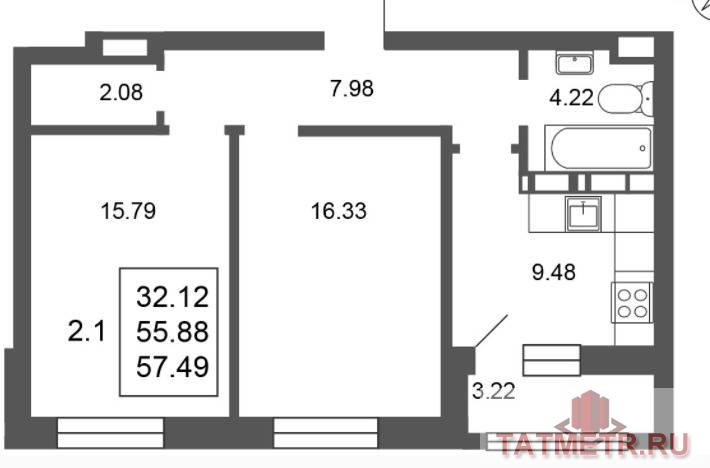 Продажа / Квартиры, Казань, Советский район, 7 100 000 Казань г, Азино-1, Советский район ПК-3, м. Проспект Победы, 2 комн., общ. пл. 57.49 кв.м., жил.пл. 32.12 кв.м.,... - 1