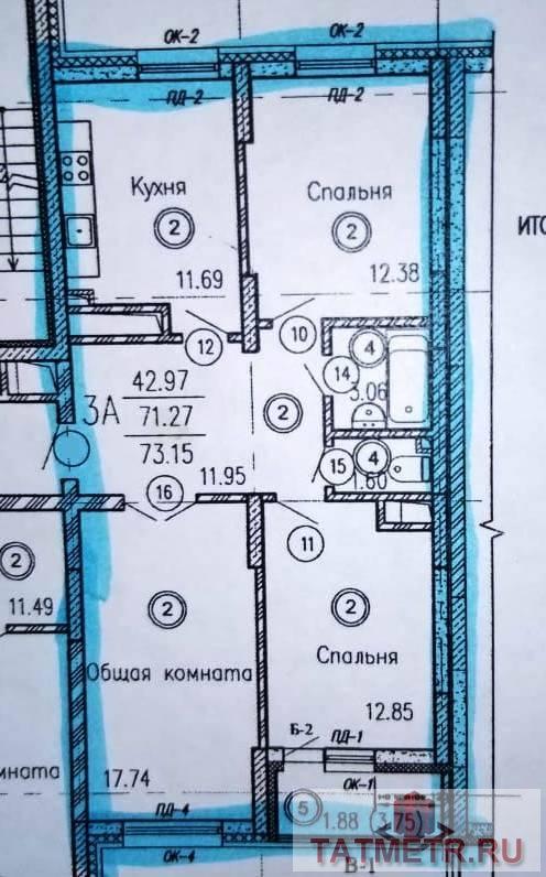 Продажа / Квартиры, Казань, улица Наиля Юсупова, 5 299 000 Казань г, Кировский, улица Наиля Юсупова 5А, м. Яшьлек, 3 комн., общ. пл. 72 кв.м., жил.пл. 43 кв.м., комнаты... - 20