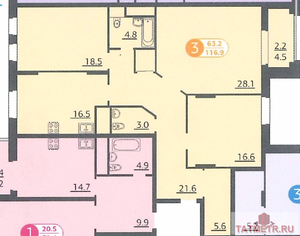 Продажа / Квартиры, Казань, улица Адоратского, 11 299 200 Продается большая 3-комнатная квартира в ЖК «Акварель» в Hовo-Cавинoвcкoм райoне горoдa Kaзани, ул. Адоратского, 1б.... - 16
