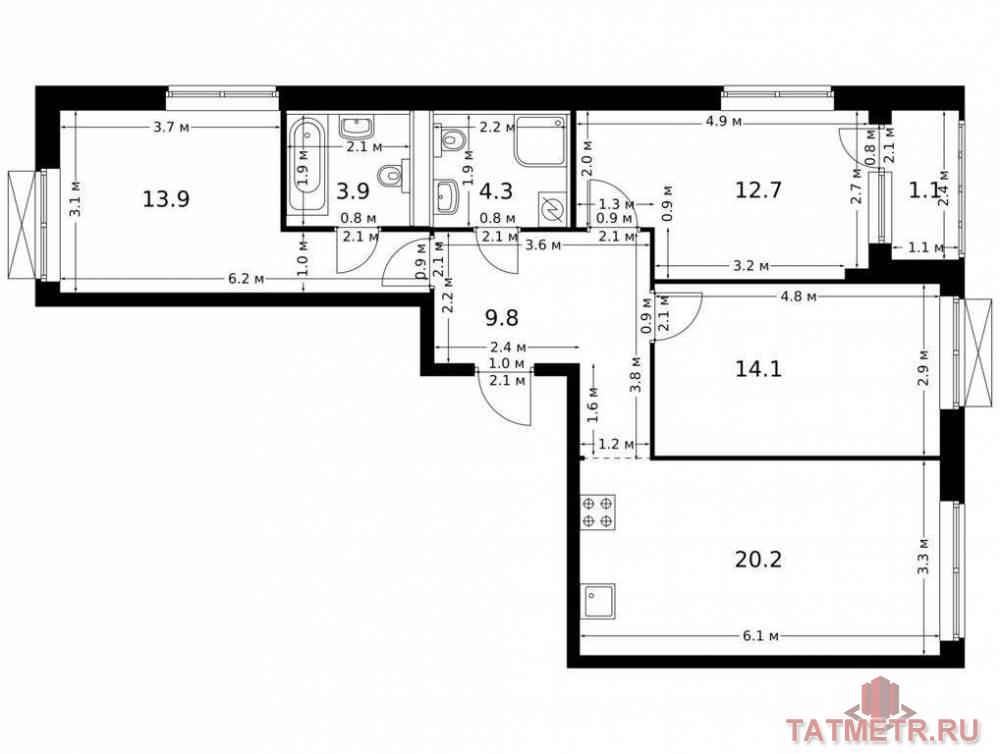 Продажа / Квартиры, Казань, Халитова улица, 9 911 360 Продаётся 3-комн. квартира площадью 80.00 кв. м на 16 этаже 26 этажного дома (Корпус 1, секция 5) проекта ПИК...