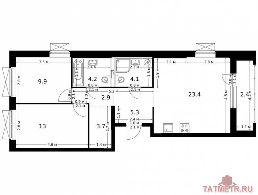 Продажа / Квартиры, Казань, Халитова улица, 9 329 060 Продаётся 2-комн. квартира площадью 68.90 кв. м на 18 этаже 26 этажного дома (Корпус 1, секция 3) проекта ПИК...