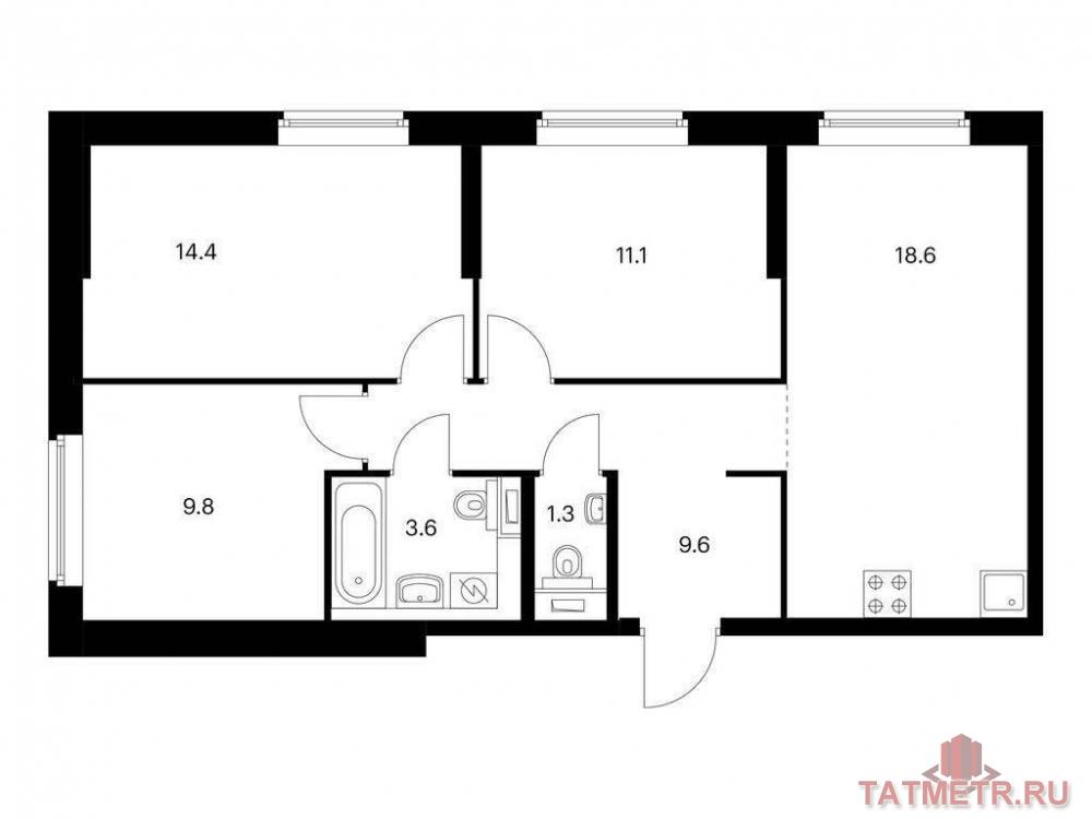 Продажа / Квартиры, Казань, Анаса Тазетдинова улица, 7 695 273 Продаётся 3-комн. квартира площадью 68.40 кв. м на 1 этаже 12 этажного дома (Корпус 5, секция 1) проекта ПИК Нокса...