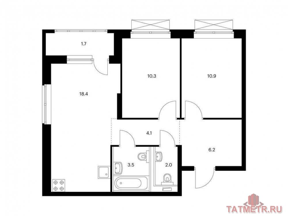 Продаётся 2-комн. квартира площадью 57.10 кв. м на 6 этаже 11 этажного дома (Корпус 1, секция 4) проекта ПИК...