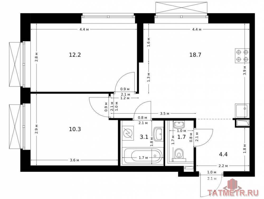 Продажа / Квартиры, Казань, Халитова улица, 8 157 542 Продаётся 2-комн. квартира площадью 50.40 кв. м на 19 этаже 24 этажного дома (Корпус 1, секция 1) проекта ПИК...