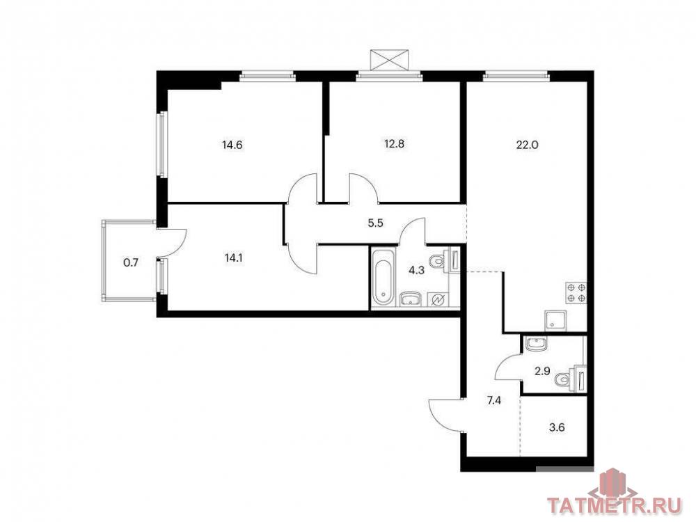 Продаётся 3-комн. квартира площадью 87.90 кв. м на 12 этаже 17 этажного дома (Корпус 2, секция 1) проекта ПИК Нокса...