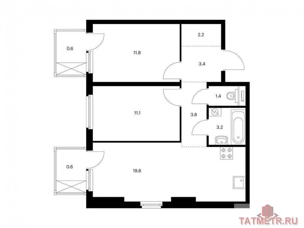 Продажа / Квартиры, Казань, Анаса Тазетдинова улица, 7 289 610 Продаётся 2-комн. квартира площадью 57.90 кв. м на 6 этаже 12 этажного дома (Корпус 1, секция 1) проекта ПИК Нокса...