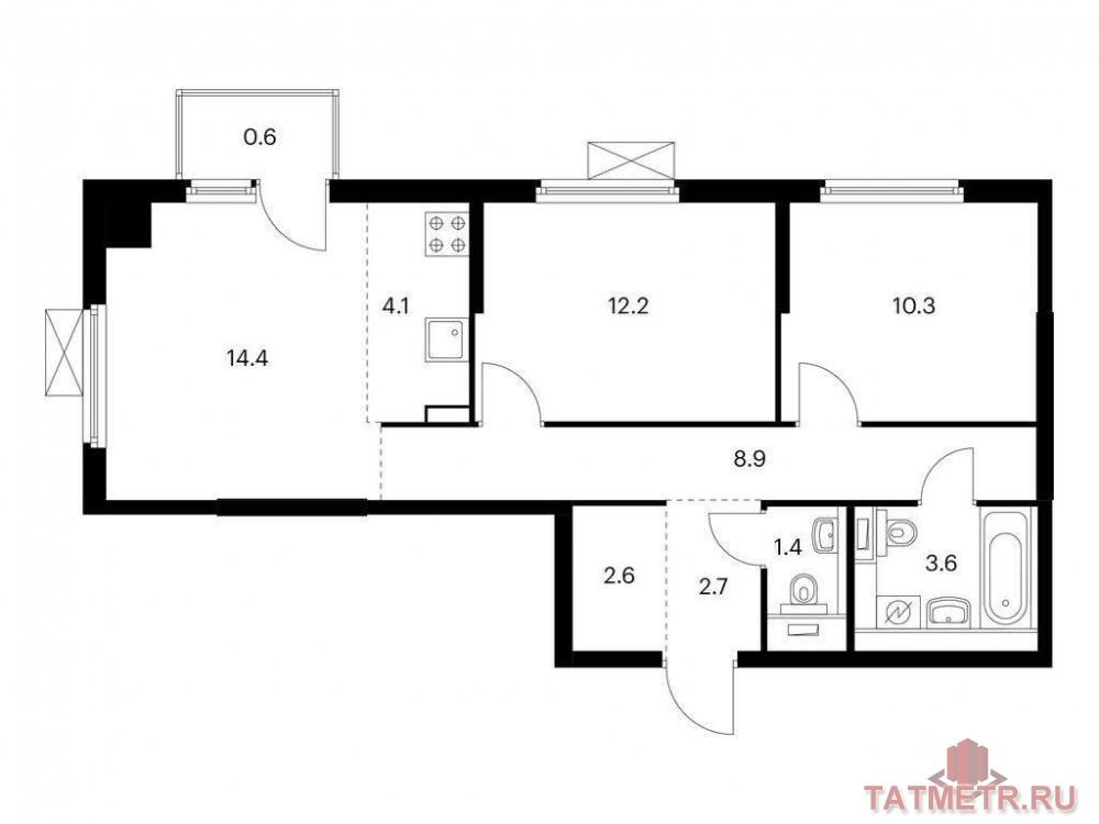 Продажа / Квартиры, Казань, Анаса Тазетдинова улица, 7 179 872 Продаётся 3-комн. квартира площадью 60.80 кв. м на 5 этаже 17 этажного дома (Корпус 4, секция 1) проекта ПИК Нокса...