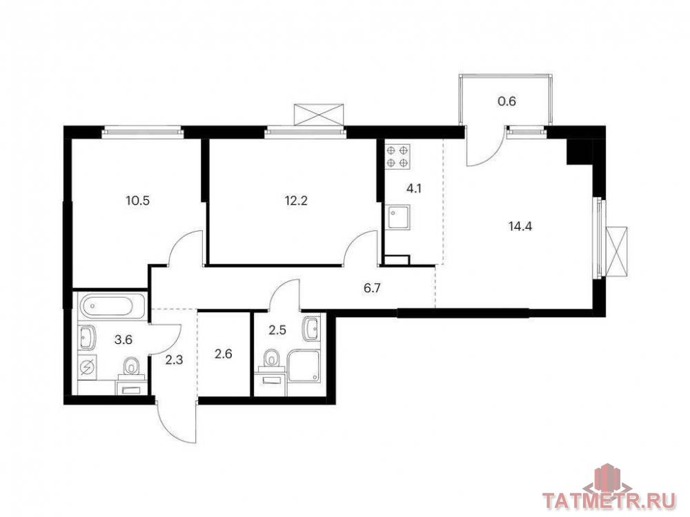 Продажа / Квартиры, Казань, Анаса Тазетдинова улица, 7 157 850 Продаётся 3-комн. квартира площадью 59.50 кв. м на 4 этаже 17 этажного дома (Корпус 4, секция 1) проекта ПИК Нокса...