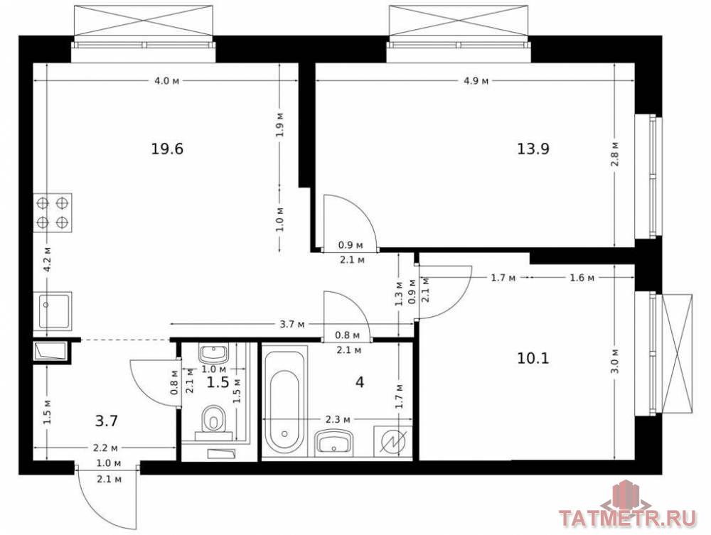 Продажа / Квартиры, Казань, Халитова улица, 8 036 160 Продаётся 2-комн. квартира площадью 52.80 кв. м на 15 этаже 26 этажного дома (Корпус 1, секция 5) проекта ПИК...