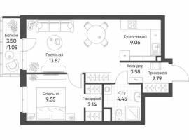 Продается 2-комн. квартира, площадью 46.49 м2 в монолитно-кирпичной...