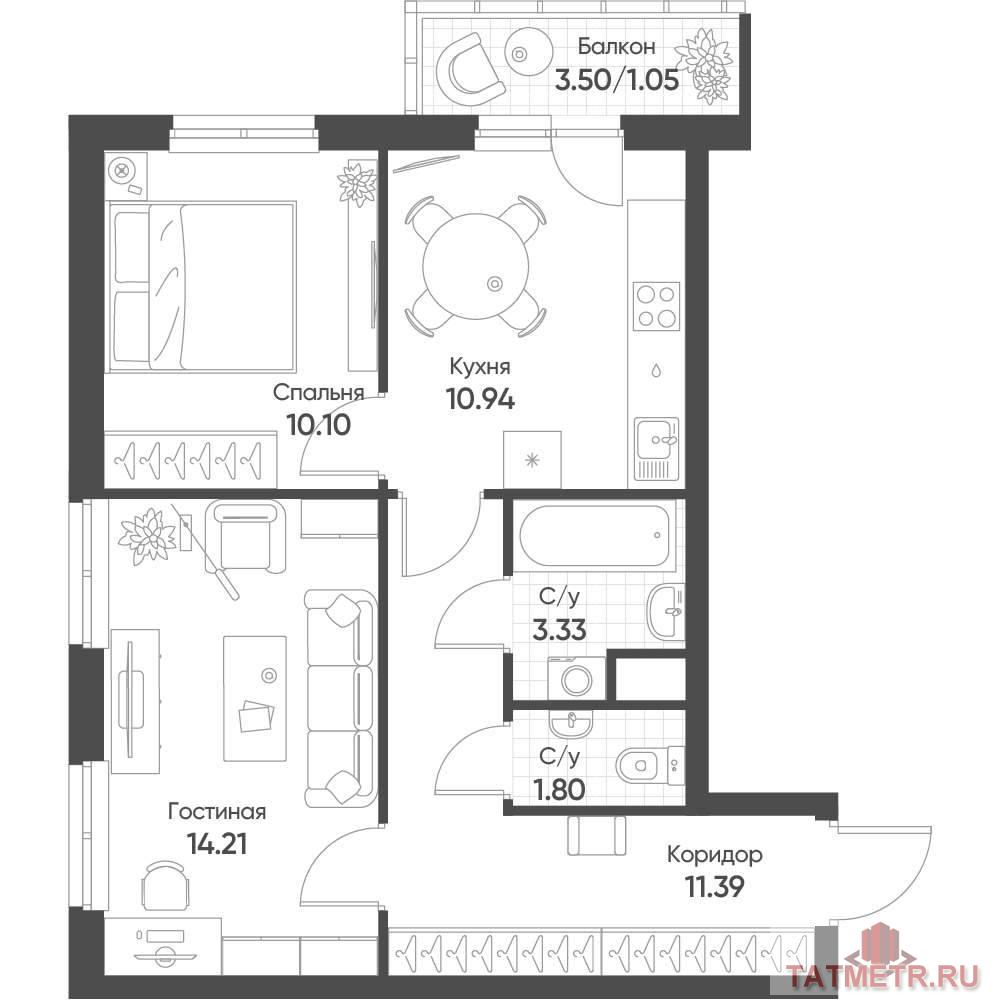 Продажа / Квартиры, Казань, Архитектора Гайнутдинова улица, 8 025 489 Продается 2-комн. квартира, площадью 52.82 м2 в монолитно-кирпичной новостройке в 8 мин. транспортом от м. Горки....