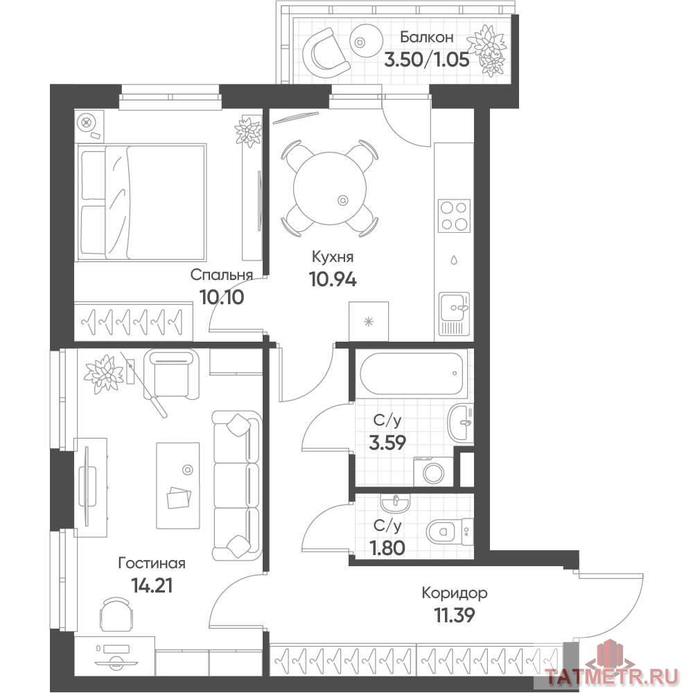 Продажа / Квартиры, Казань, Архитектора Гайнутдинова улица, 8 047 747 Продается 2-комн. квартира, площадью 53.08 м2 в монолитно-кирпичной новостройке в 8 мин. транспортом от м. Горки....