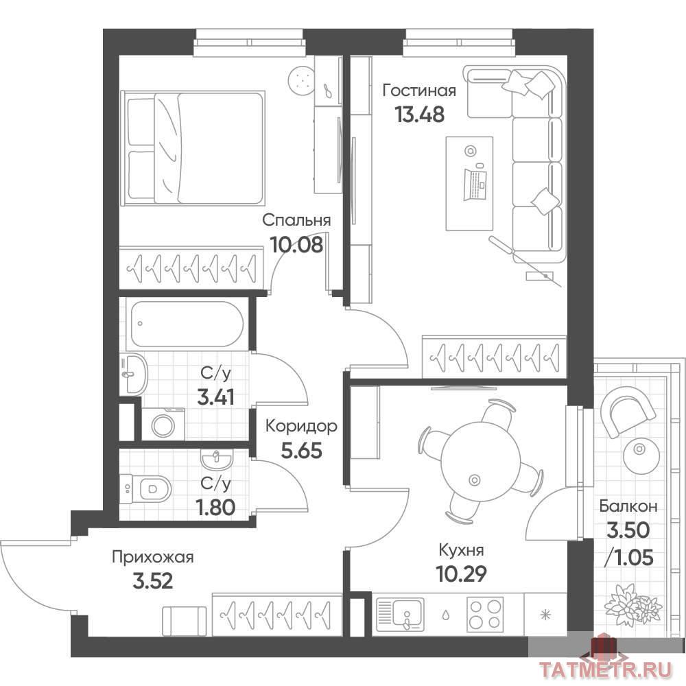 Продажа / Квартиры, Казань, Архитектора Гайнутдинова улица, 7 663 595 Продается 2-комн. квартира, площадью 49.28 м2 в монолитно-кирпичной новостройке в 8 мин. транспортом от м. Горки....