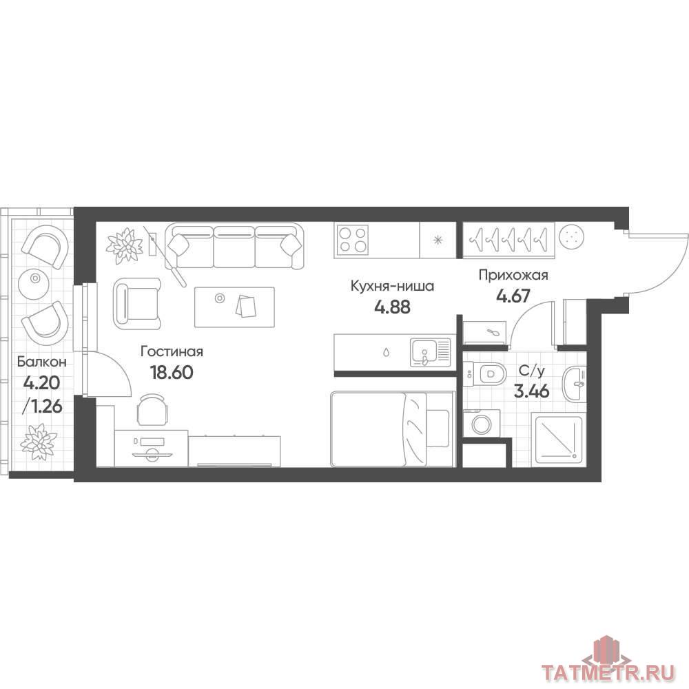 Продажа / Квартиры, Казань, Архитектора Гайнутдинова улица, 5 700 395 Продается 1-комн. квартира, площадью 32.87 м2 в монолитно-кирпичной новостройке в 8 мин. транспортом от м. Горки....