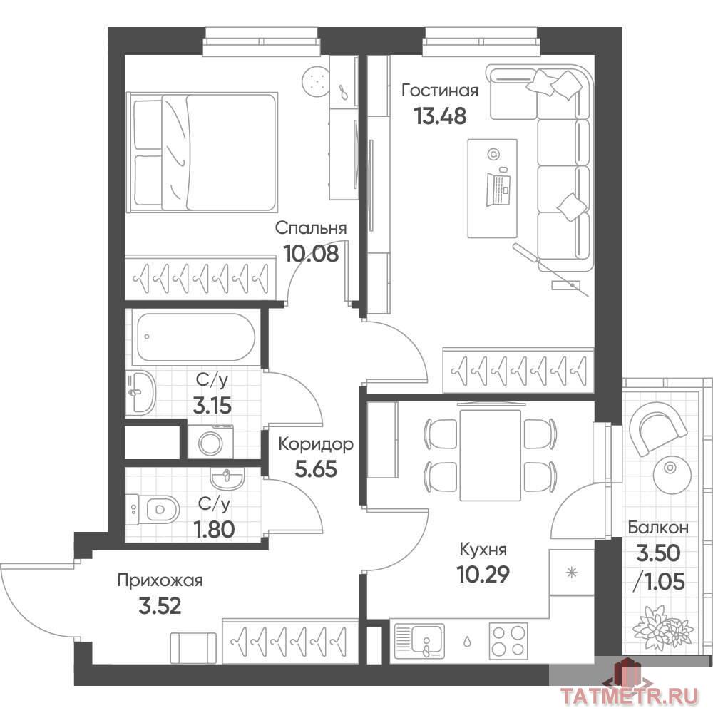 Продажа / Квартиры, Казань, Архитектора Гайнутдинова улица, 7 917 378 Продается 2-комн. квартира, площадью 49.02 м2 в монолитно-кирпичной новостройке в 8 мин. транспортом от м. Горки....