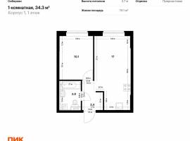 Продаётся 1-комн. квартира площадью 34.30 кв. м на 1 этаже 11...