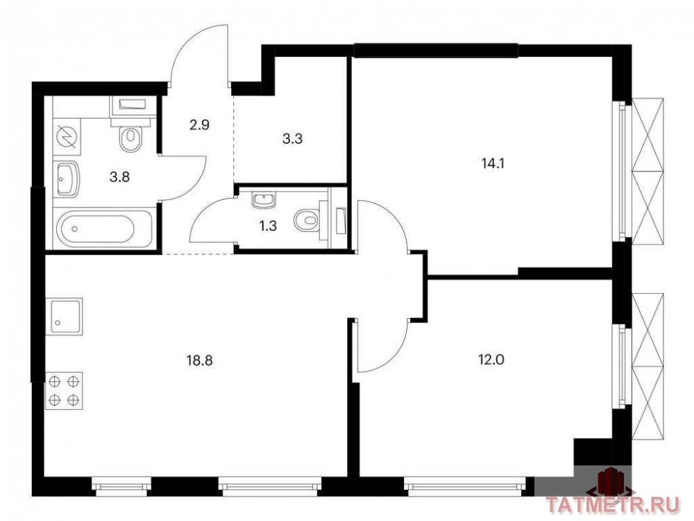 Продажа / Квартиры, Казань, Анаса Тазетдинова улица, 7 303 077 Продаётся 2-комн. квартира площадью 56.20 кв. м на 2 этаже 17 этажного дома (Корпус 6, секция 1) проекта ПИК Нокса...