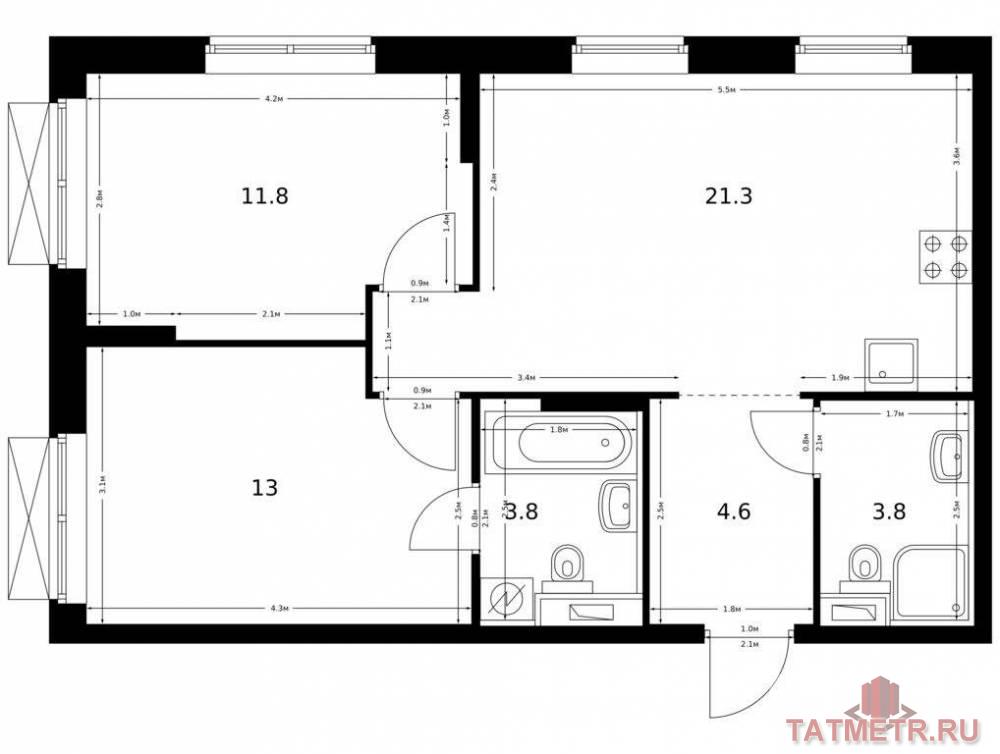 Продажа / Квартиры, Казань, Халитова улица, 9 316 340 Продаётся 2-комн. квартира площадью 58.30 кв. м на 16 этаже 16 этажного дома (Корпус 1, секция 7) проекта ПИК...
