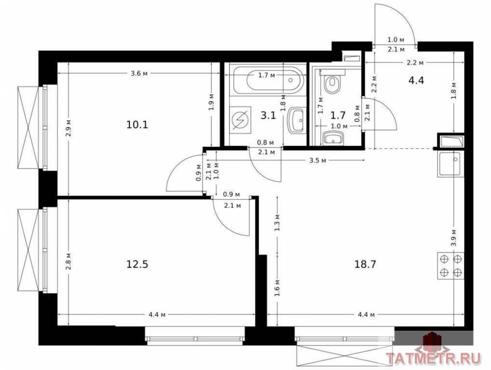Продажа / Квартиры, Казань, Халитова улица, 7 139 488 Продаётся 2-комн. квартира площадью 50.50 кв. м на 4 этаже 24 этажного дома (Корпус 1, секция 1) проекта ПИК...