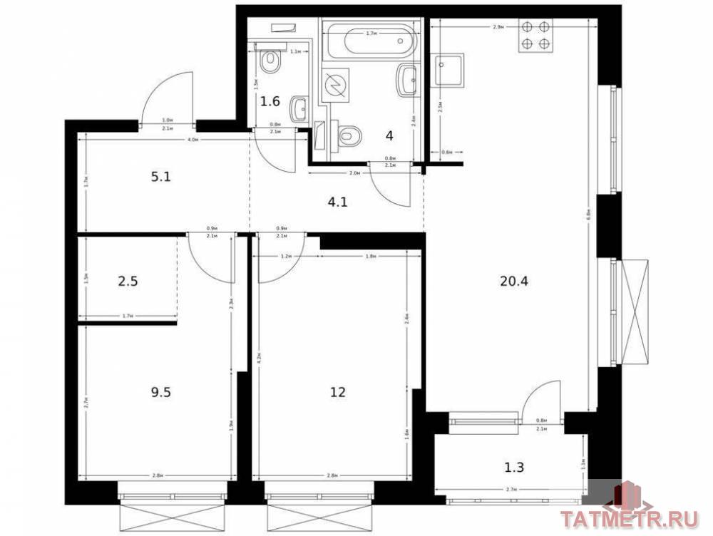 Продажа / Квартиры, Казань, Халитова улица, 9 395 650 Продаётся 2-комн. квартира площадью 60.50 кв. м на 14 этаже 26 этажного дома (Корпус 1, секция 3) проекта ПИК...