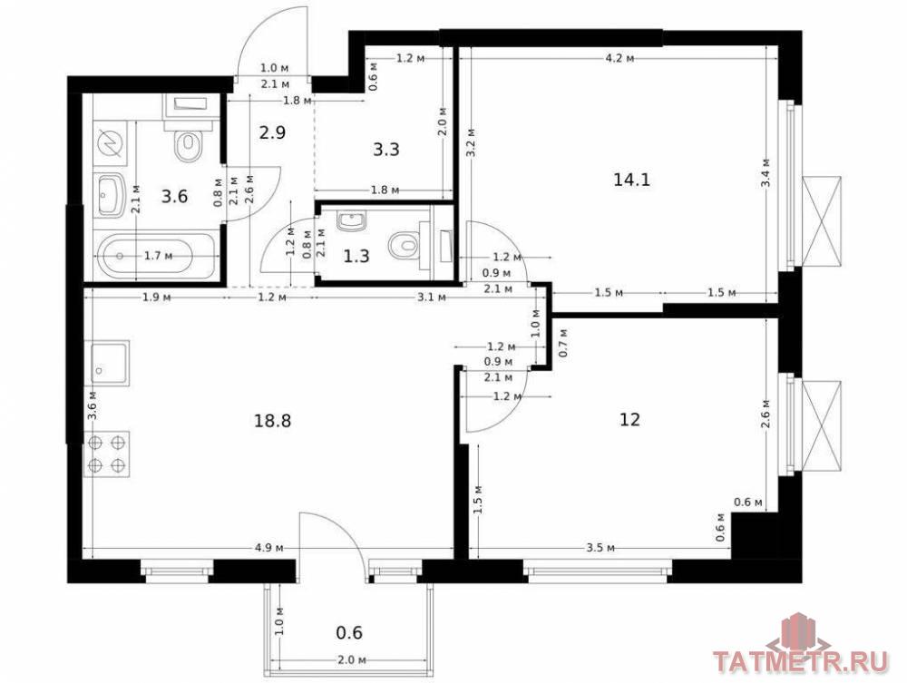 Продажа / Квартиры, Казань, Анаса Тазетдинова улица, 7 604 662 Продаётся 2-комн. квартира площадью 56.60 кв. м на 13 этаже 17 этажного дома (Корпус 6, секция 1) проекта ПИК Нокса...