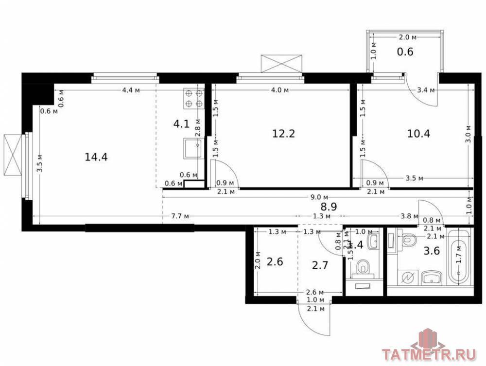 Продажа / Квартиры, Казань, Анаса Тазетдинова улица, 7 358 790 Продаётся 3-комн. квартира площадью 60.90 кв. м на 15 этаже 17 этажного дома (Корпус 6, секция 1) проекта ПИК Нокса...