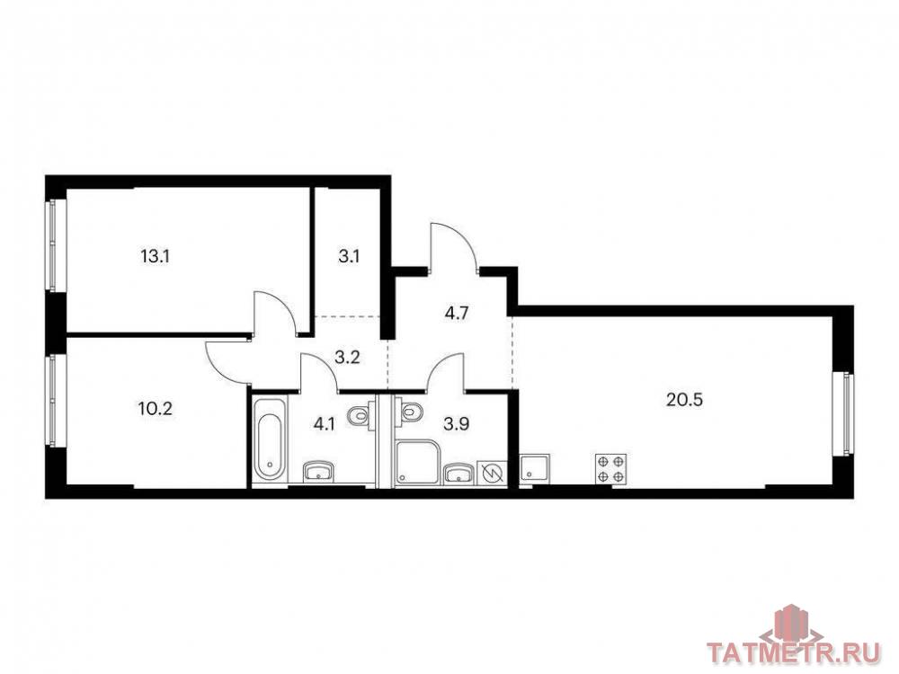 Продажа / Квартиры, Казань, Халитова улица, 8 346 120 Продаётся 2-комн. квартира площадью 62.80 кв. м на 1 этаже 11 этажного дома (Корпус 1, секция 4) проекта ПИК...
