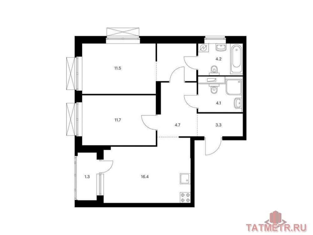 Продажа / Квартиры, Казань, Халитова улица, 9 963 150 Продаётся 2-комн. квартира площадью 63.50 кв. м на 11 этаже 24 этажного дома (Корпус 1, секция 1) проекта ПИК...