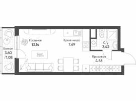 Продается 1-комн. квартира, площадью 29.89 м2 в монолитно-кирпичной...